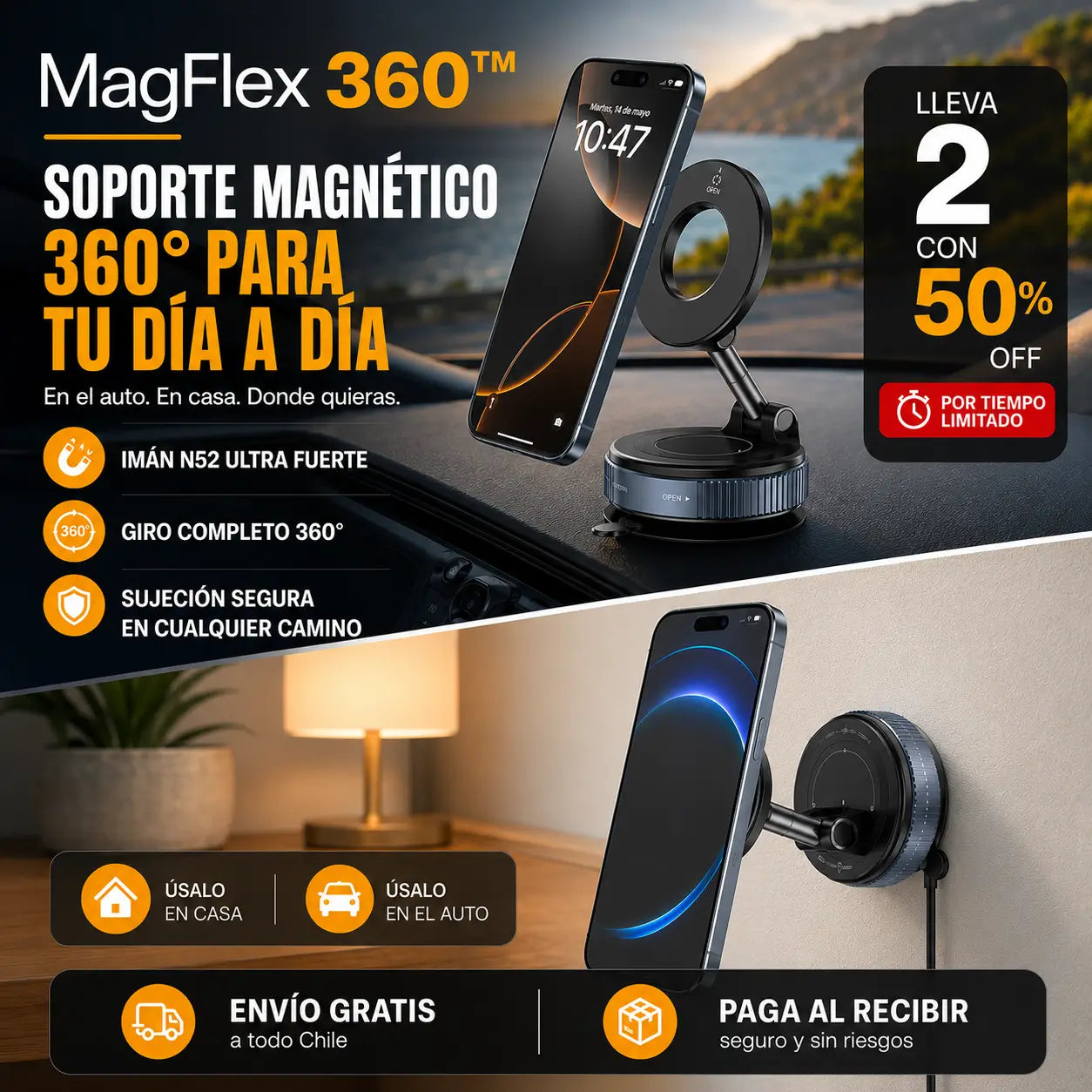MagFlex 360™ | Fija tu celular en segundos en cualquier superficie
