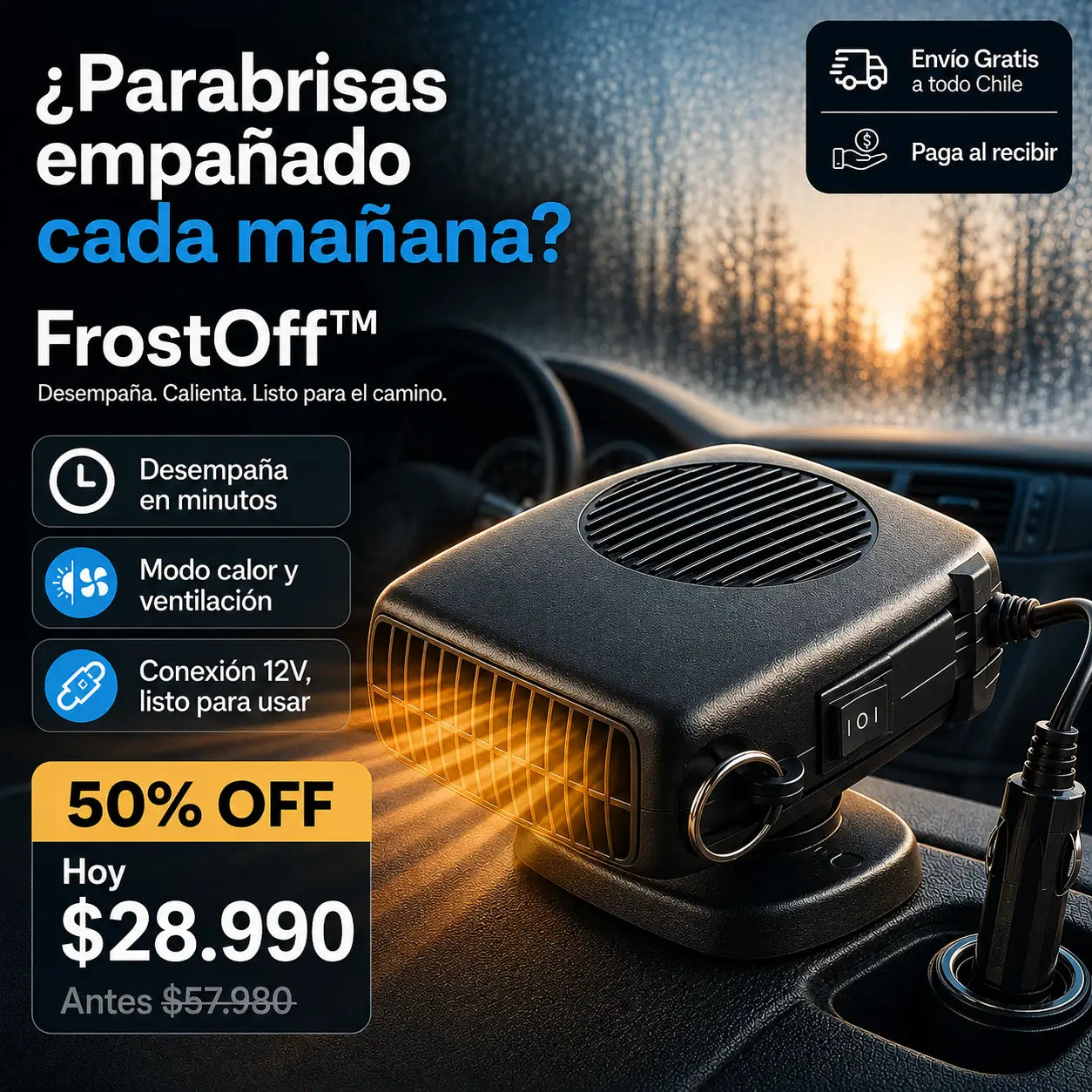 FrostOff™ — Adiós vidrios empañados en segundos