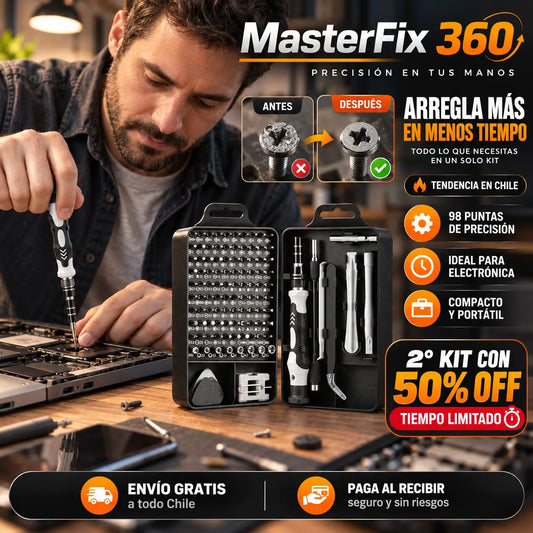 MasterFix 360 | Kit 115 herramientas de precisión para reparar todo