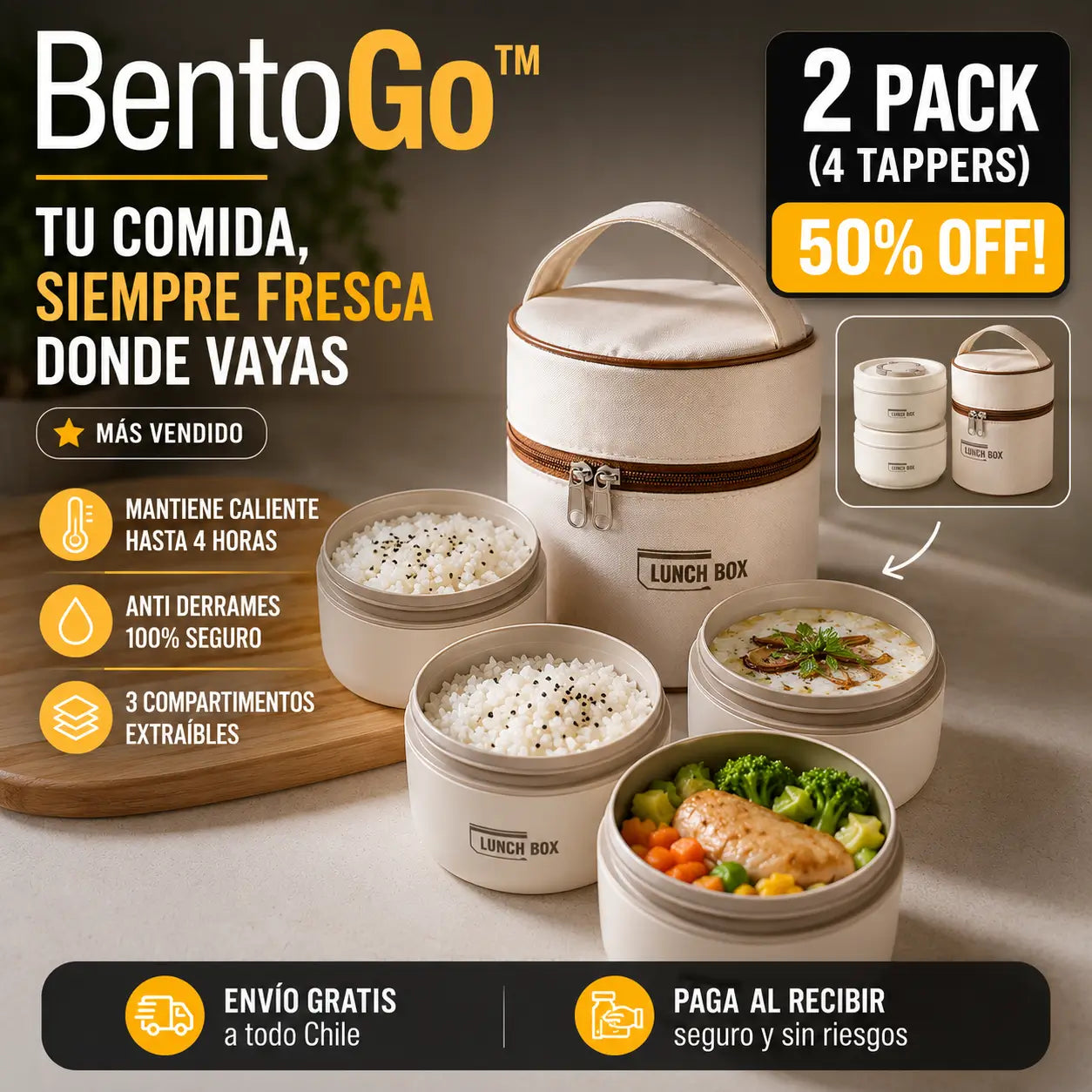 BentoGo™ | Deja de llegar con la comida fría, Lonchera Bento de acero inoxidable