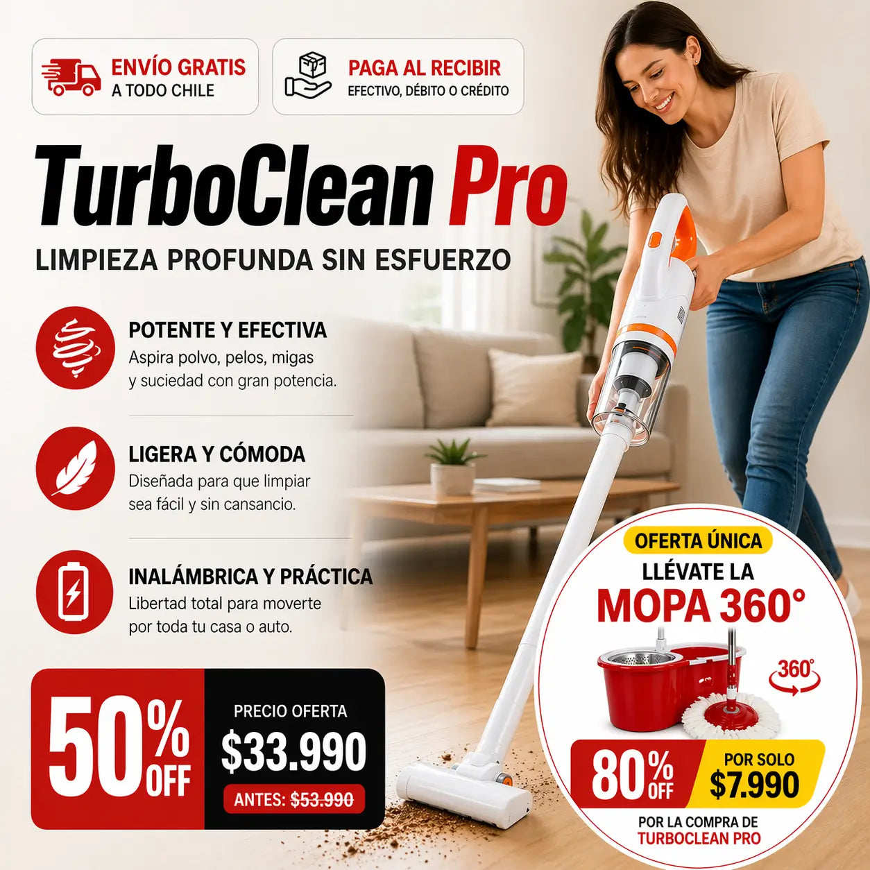 Aspiradora TurboClean Pro - Limpia tu casa y tu auto en minutos, sin cables ni esfuerzo