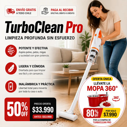 Aspiradora TurboClean Pro - Limpia tu casa y tu auto en minutos, sin cables ni esfuerzo