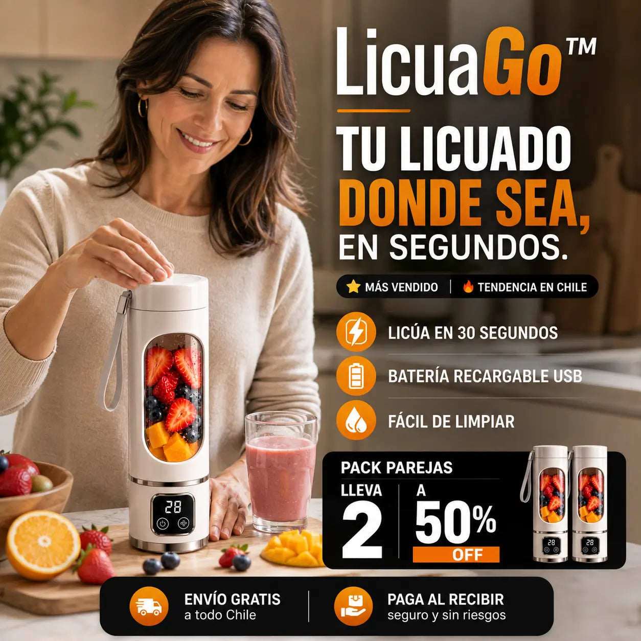 LicuaGo™ | Batidos sin enchufe: licuadora recargable USB para llevar a todas partes