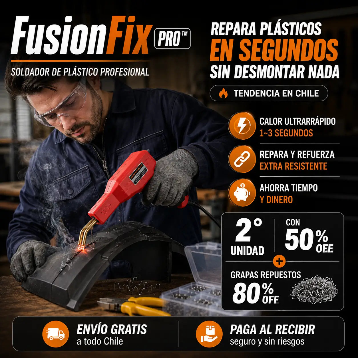 FusionFix Pro™ | Soldadora de plástico 50W para reparaciones precisas