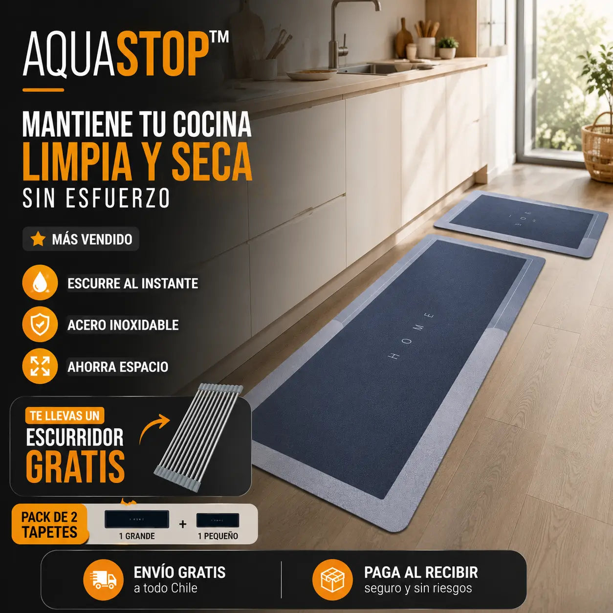 COMBO Tapetes AquaStop™ | Cocina siempre seca y segura con el tapete premium + Escurridor GRATIS!