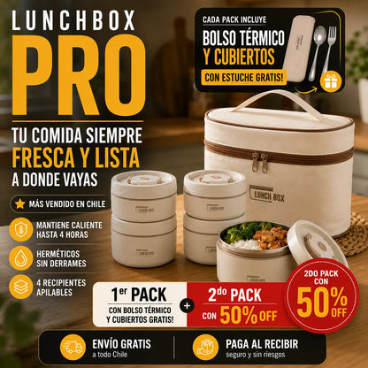 LunchBox Pro | Lonchera térmica 4 recipientes acero para llevar tus comidas
