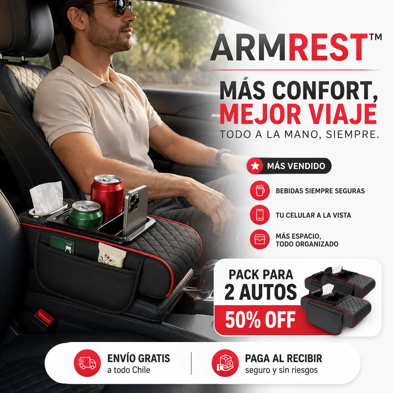 ArmRest™ | Viaja mas comodo y manten tu auto ordenado siempre!