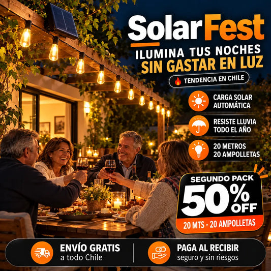 SolarFest – Guirnalda solar que ilumina tu jardín hasta 12 horas | 10 mts - 10 Ampolletas