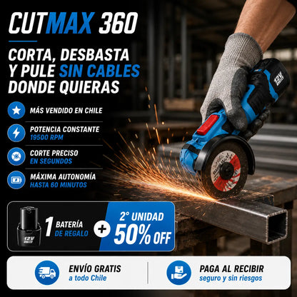 CutMax 360 | Corta y pule sin cables ni interrupciones en cualquier lugar + 1 Bateria de REGALO