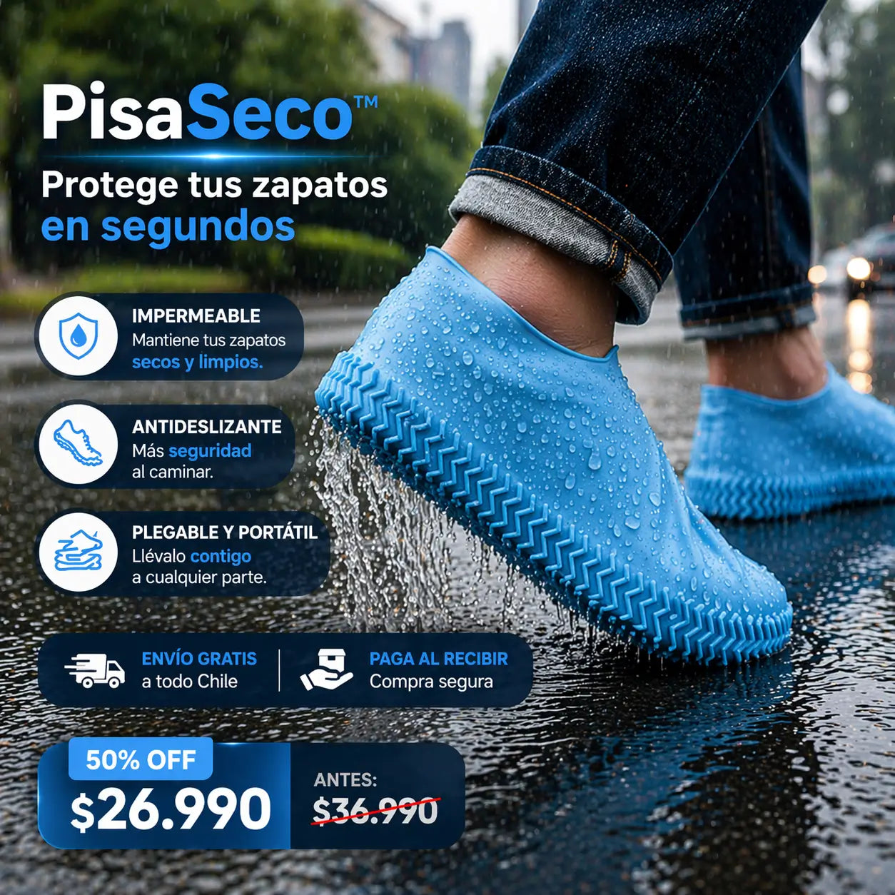 Fundas PisaSeco™ - Protege tus zapatos de la lluvia, barro y charcos en segundos