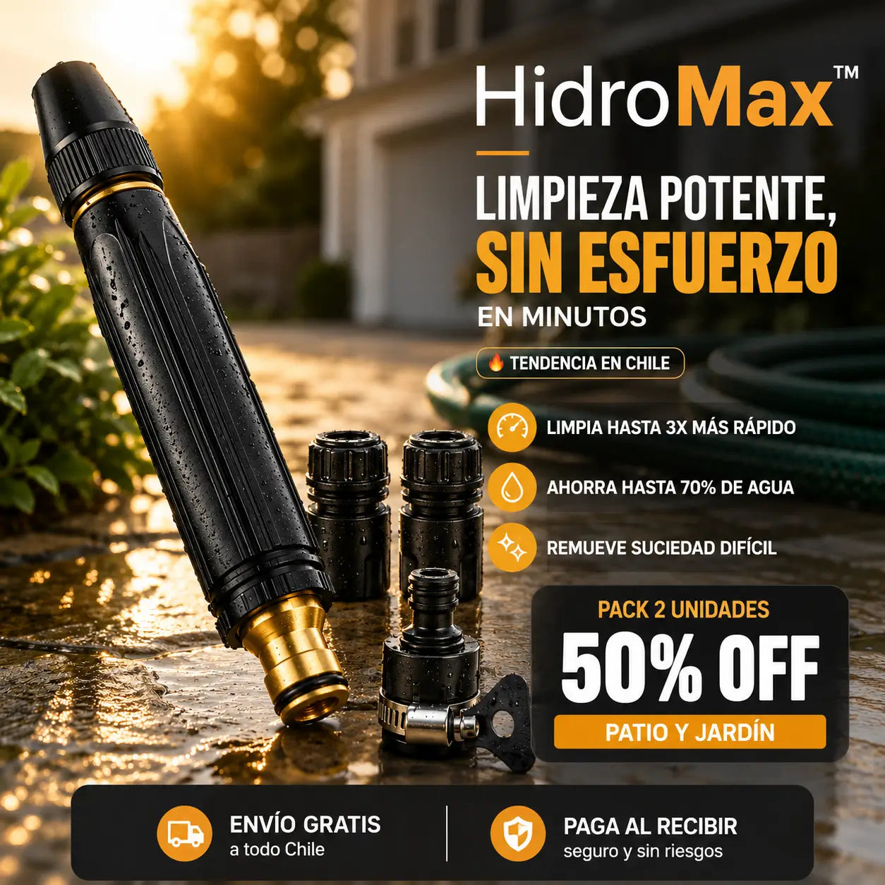 HidroMax™ – Pistola de agua 3 en 1 alta presión para auto y jardín