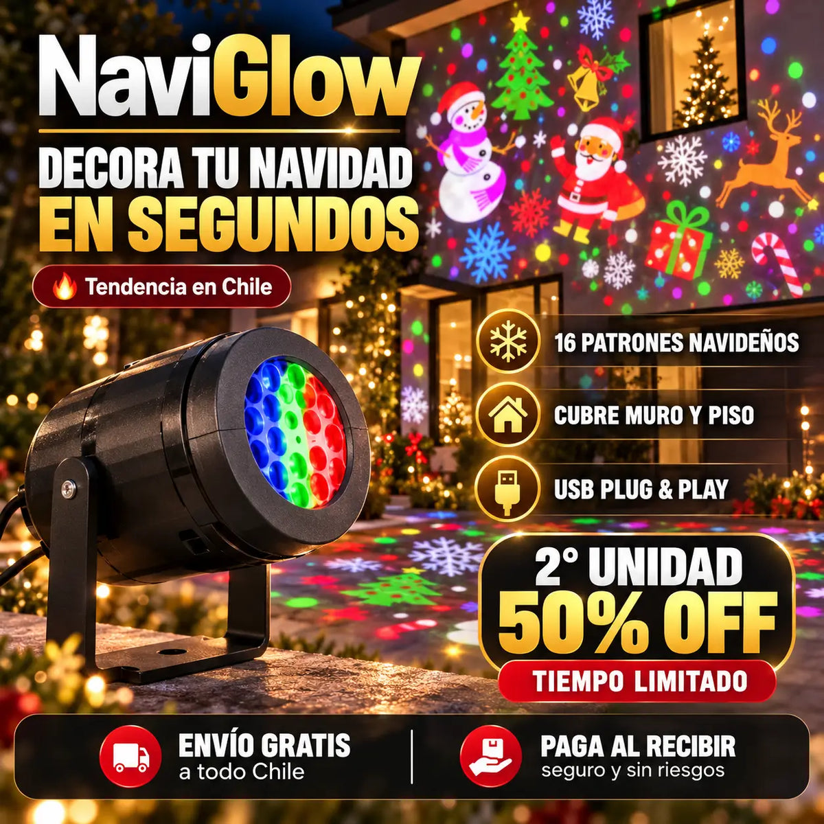 NaviGlow – Proyector navideño LED que decora tu casa en segundos