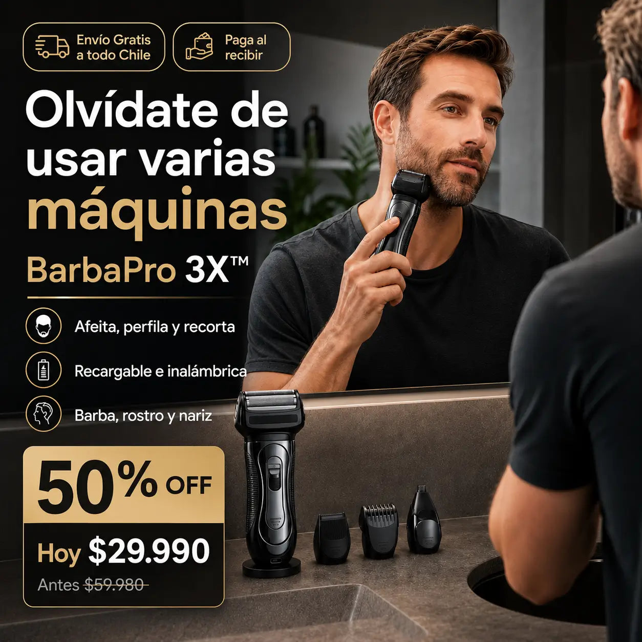 BarbaPro 3X™ - afeita, recorta y perfila con una sola máquina