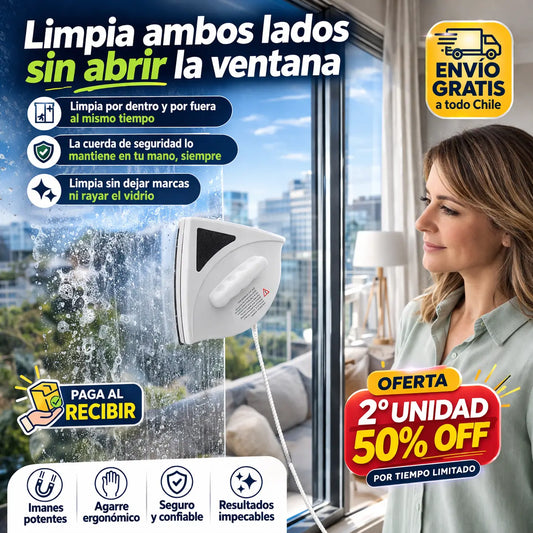 Limpiador Vidrios ClearMag Pro™  - Limpia ambos lados del vidrio sin salir de tu casa y con Seguridad.