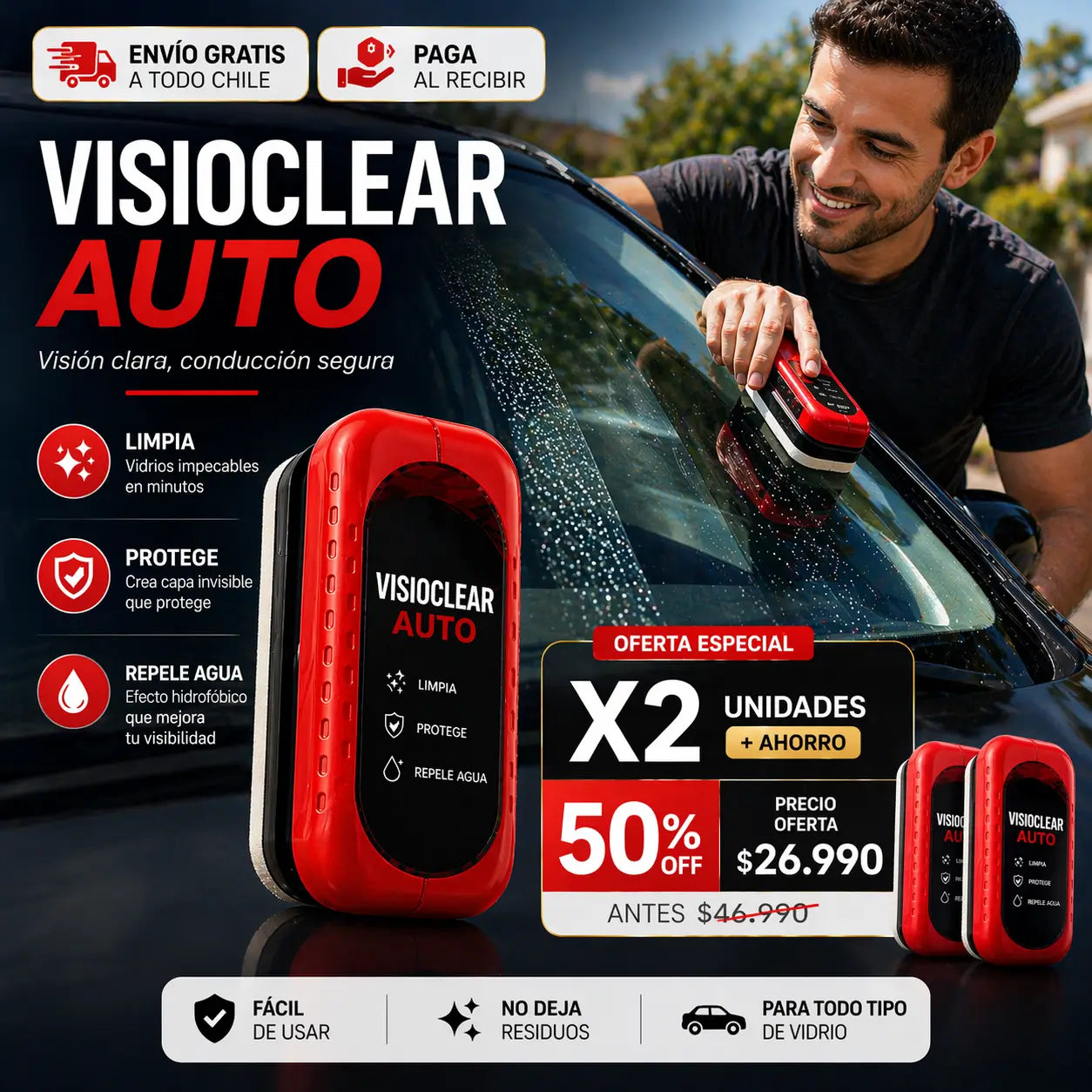 VisioClear Auto - Elimina grasa, empañamiento y lluvia de tu parabrisas al instante