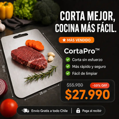 CortaPro™ | Tabla de Cortar de Acero Inoxidable, Higiénica y Fácil de Limpiar