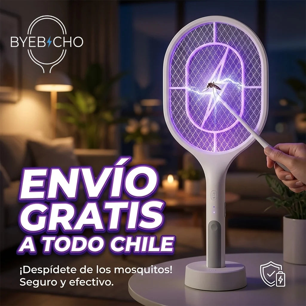 BYEBICHO - Raqueta Eléctrica Anti-Mosquitos 2-en-1 / Adiós al zumbido de noche: elimina mosquitos al instante, sin químicos.
