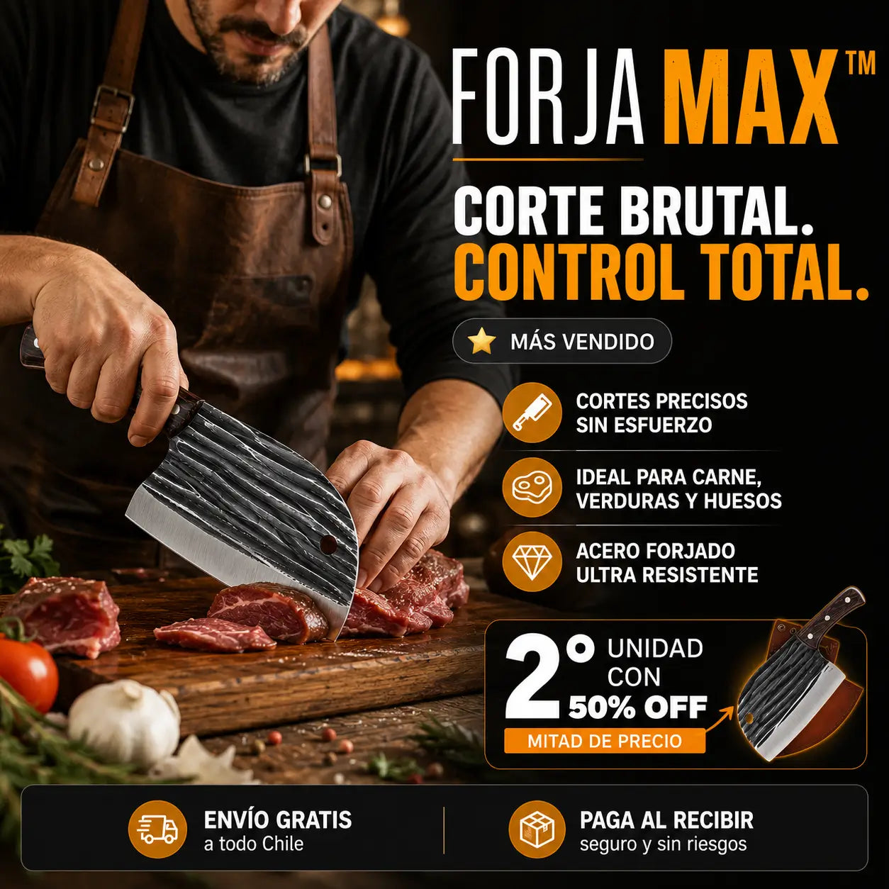 ForjaMax™ | Cuchillo de chef serbio forjado a mano para cortes precisos