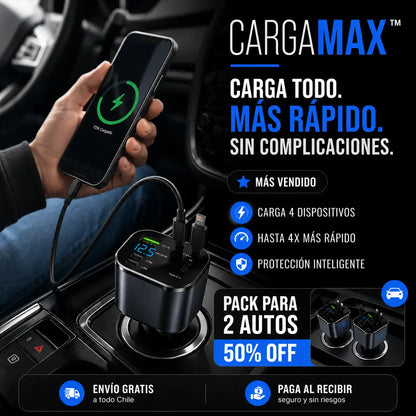 CargaMax™ | Deja de usar cables sueltos: cargador retráctil 4 en 1 para auto