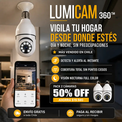 Lumicam 360™ | Protege tu hogar sin cables con cámara bombilla