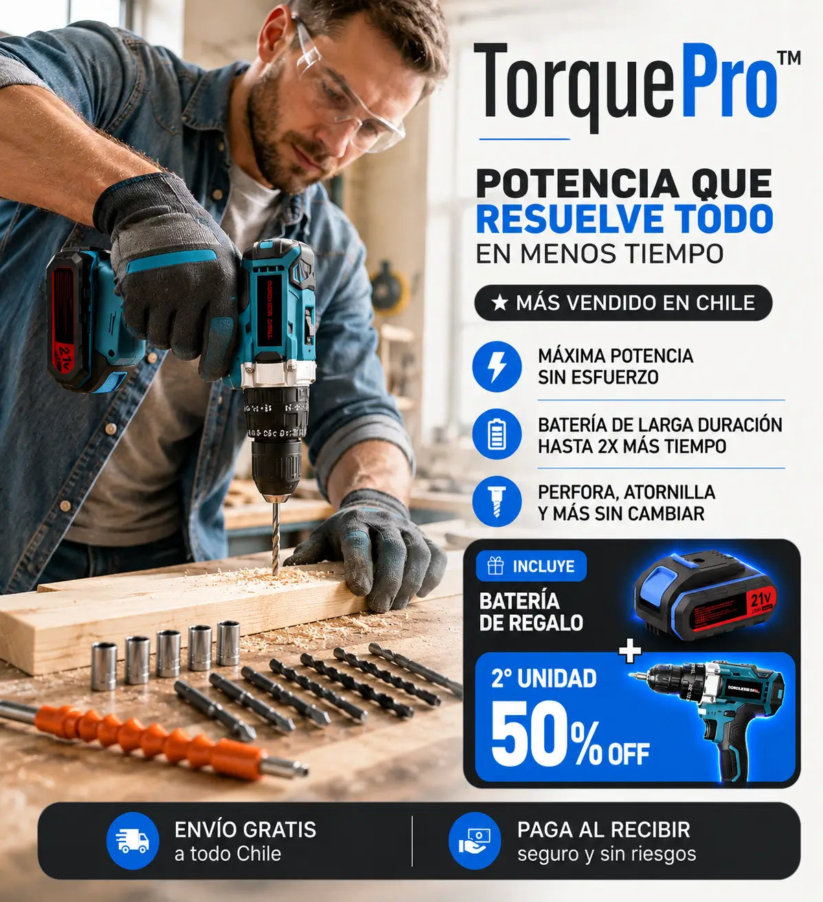 TorquePro™ | Deja de pedir ayuda: perfora madera y acero tú mismo