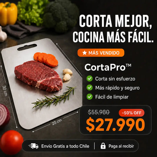 CortaPro™ | Tabla de Cortar de Acero Inoxidable, Higiénica y Fácil de Limpiar