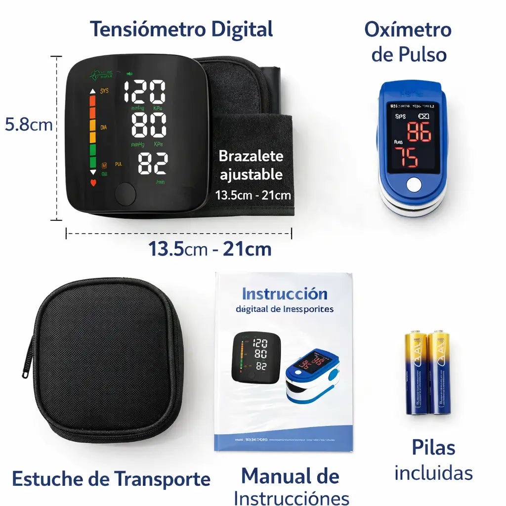 PACK FamilyCare Plus Tensiometro + Oximetro - Control profesional de presión y oxígeno para toda tu familia