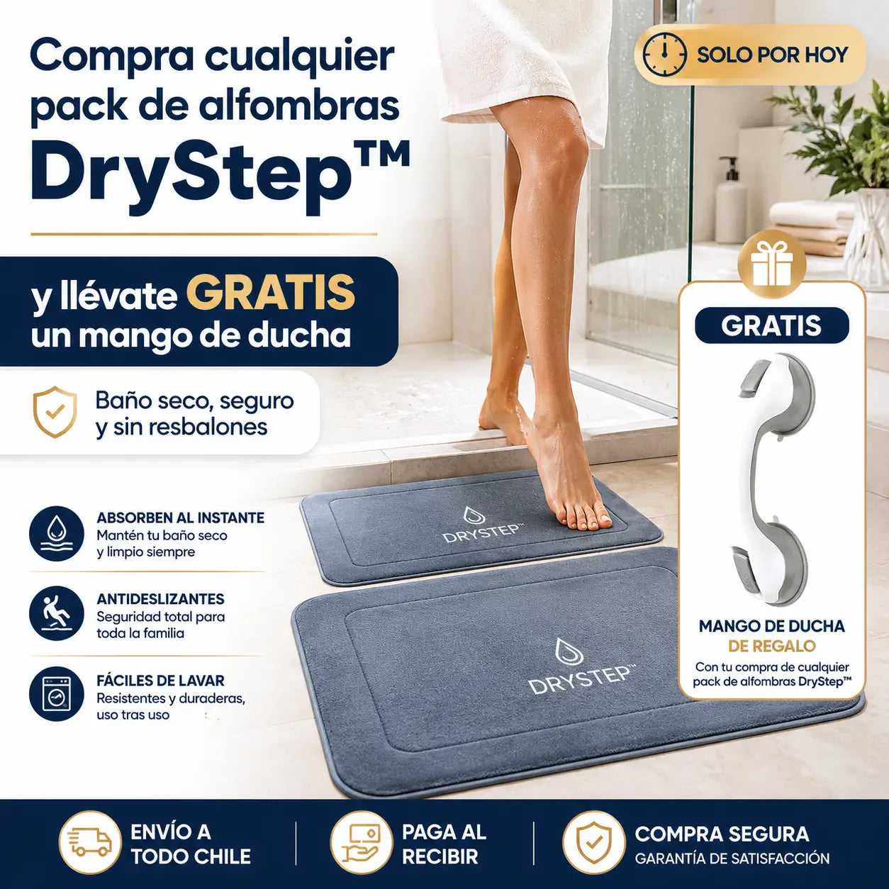 Alfombra DryStep™ — Tu baño seco y seguro desde el primer paso + Mango Ducha GRATIS