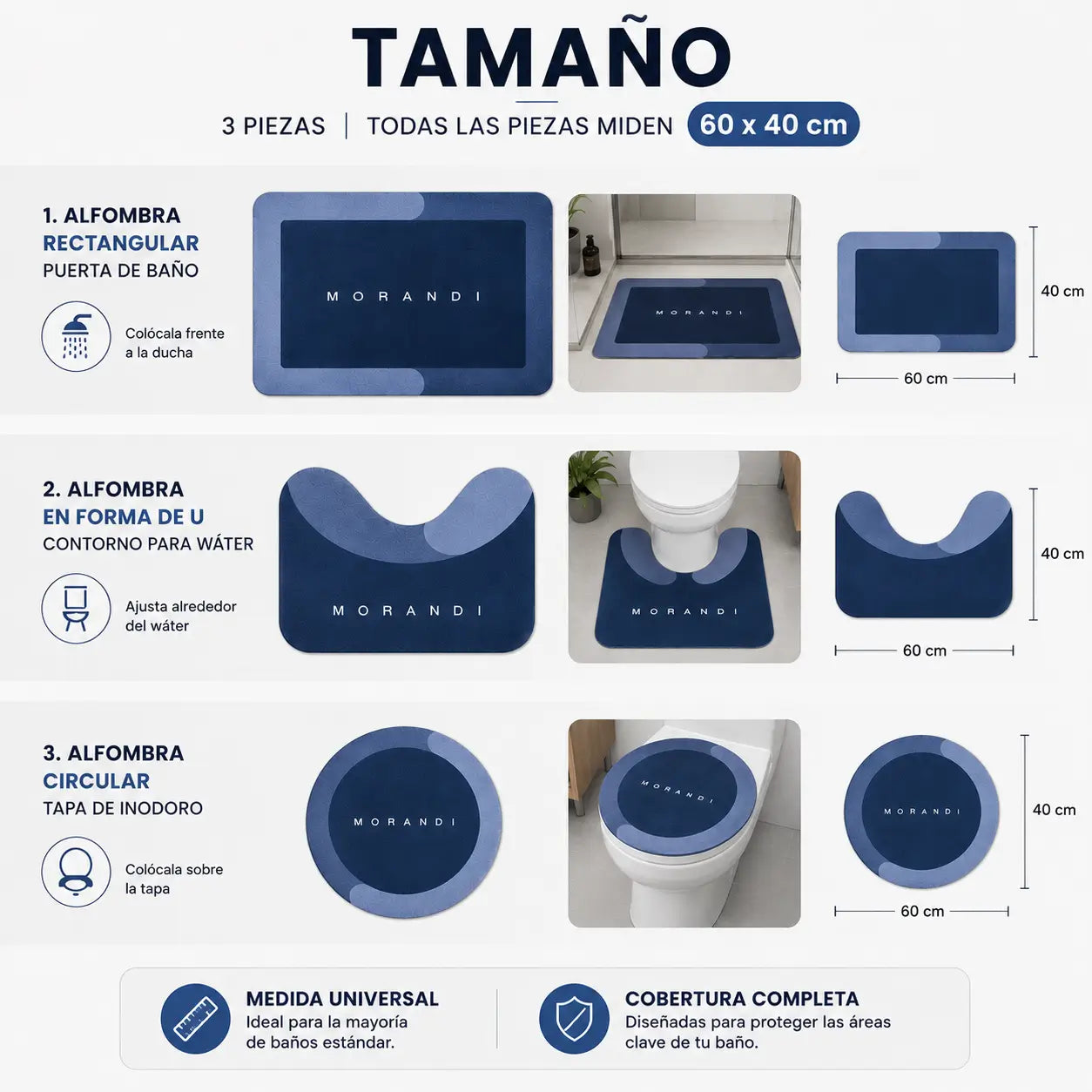 SoftStep™ | Tapetes de baño que evitan resbalones en superficies húmedas | SET 3 piezas